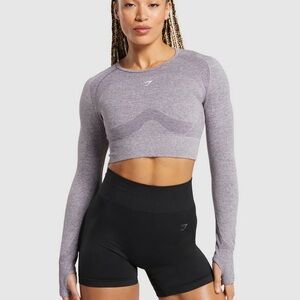 Gymshark flex long sleeve crop top heathered purple, women’s size small